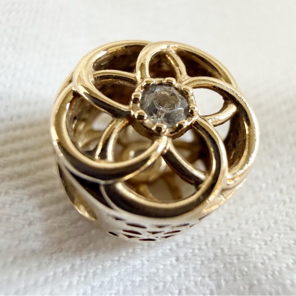 Pandora Jewelry - Pandora Rare Retired 14K Gold Loving Bloom Charm with Clear Zirconia - 750598CZ